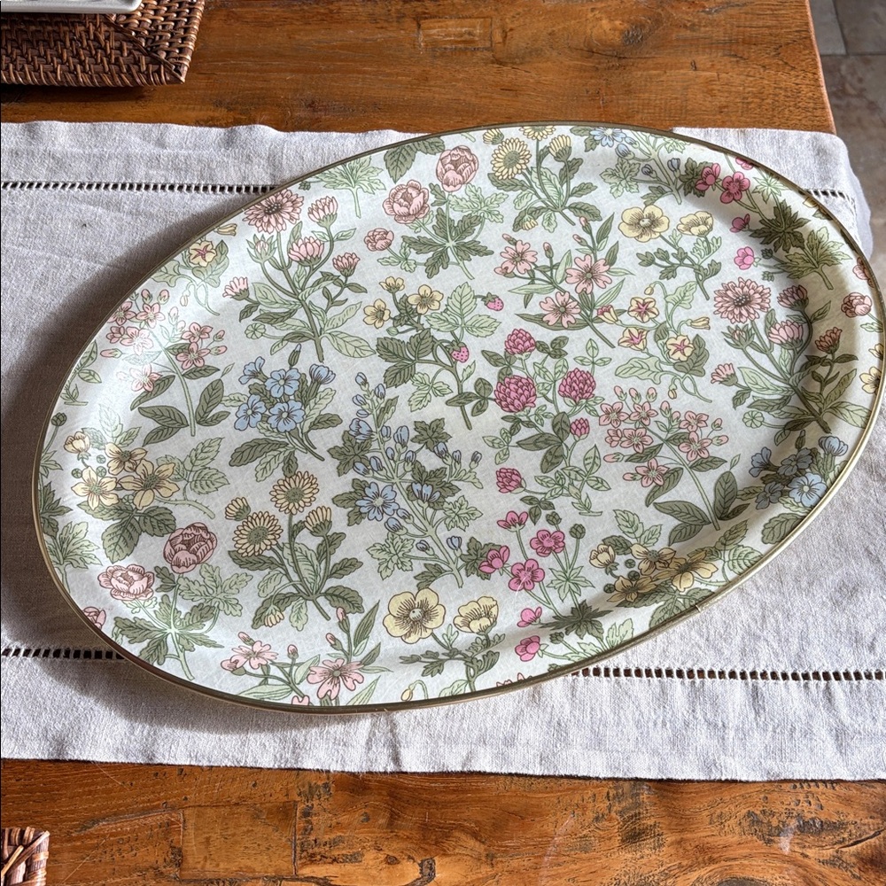 Keswick Floral Fiberglass Oval Serving Tray with Gold Rim - Picture 6 of 6